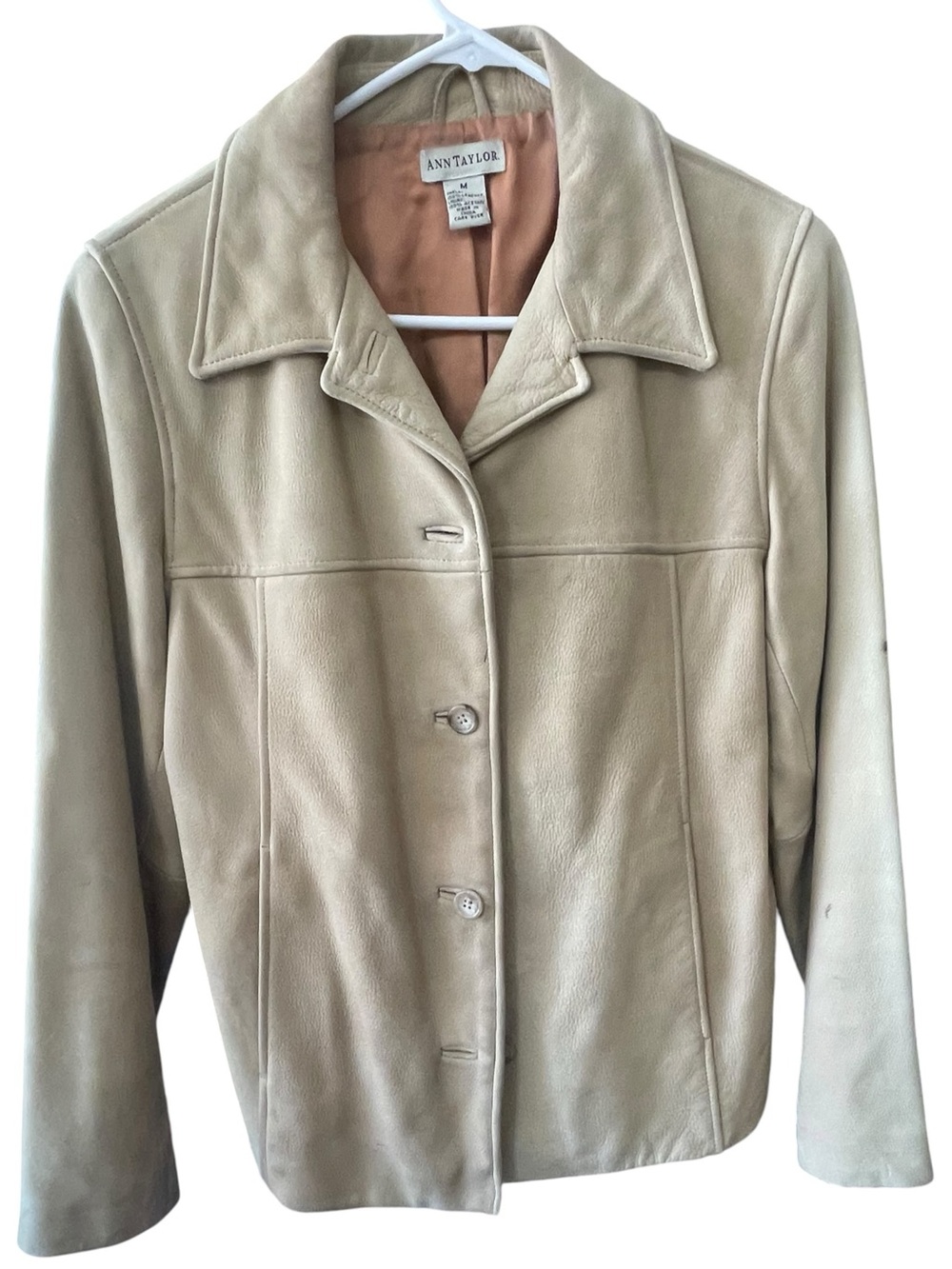 Ann Taylor Beige Leather Button-Front Jacket